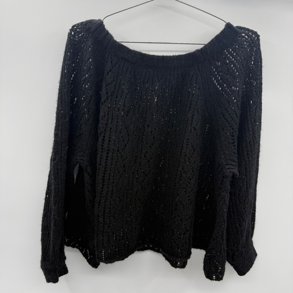 Free‎ People Lights Will Shine Pullover Black Crochet Knit Sweater Small Boho - Picture 4 of 12